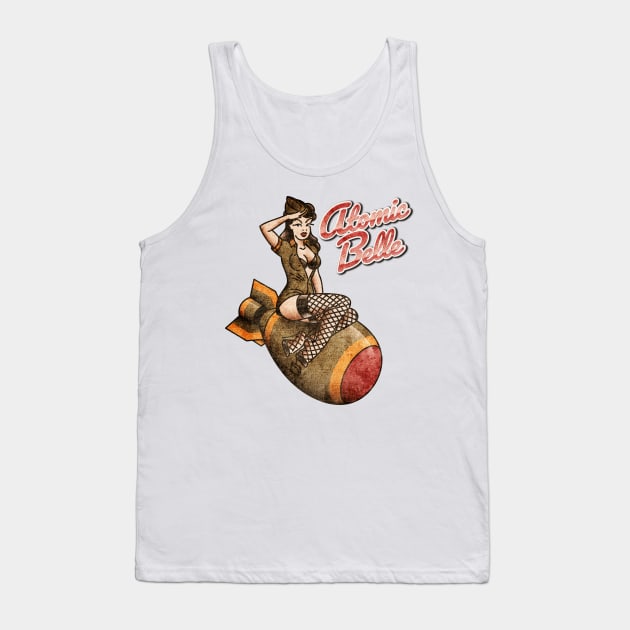 American Traditional Patriotic Atomic Bomb Belle Pin-up Girl Vintage Texture Tank Top by OldSalt